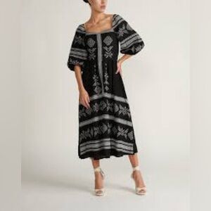 Strut & Bolt Black Linen Blend Embroidered 3/4 Sleeve Mini Small
